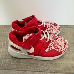 Nike Kids Red and White Velcro Sneakers with Graphic Toe